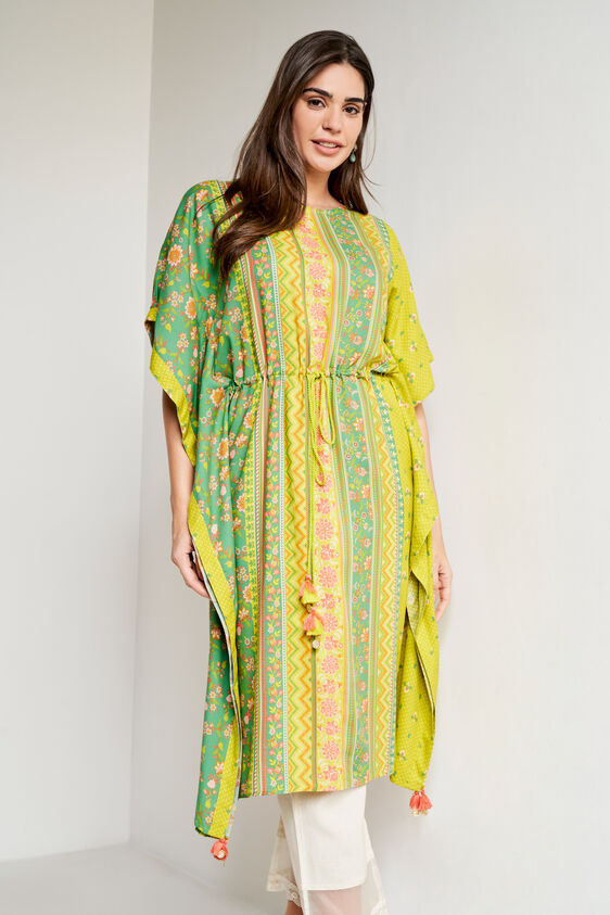 Green Ethnic Motifs Flared Kurta, Green, image 2